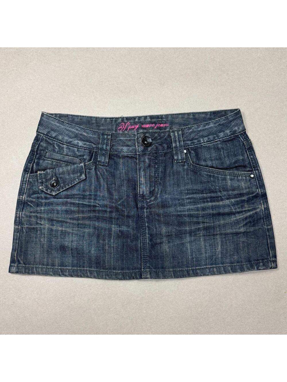 Vintage Y2K Denim Micro Mini Skirt Low Rise Faded